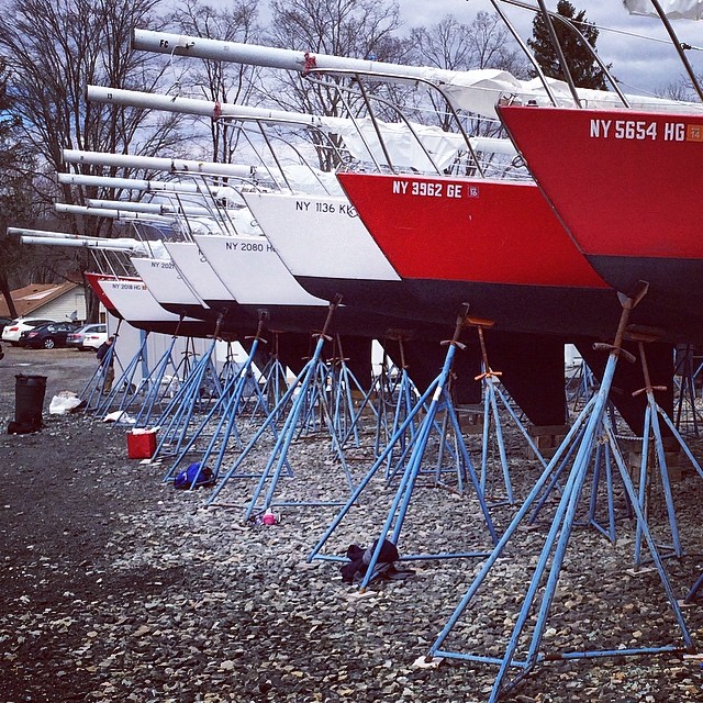 Painting sailboat bottoms to get ready for the spring sailing season - 12 Degrees West