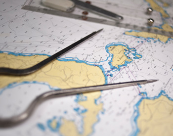 Navigational chart and dividers - 12 Degrees West - sailing gear from women