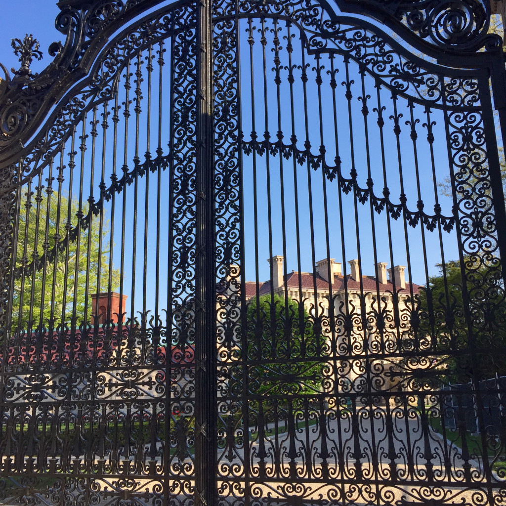 Peeking though the gates at the Breakers mansion in Newport
