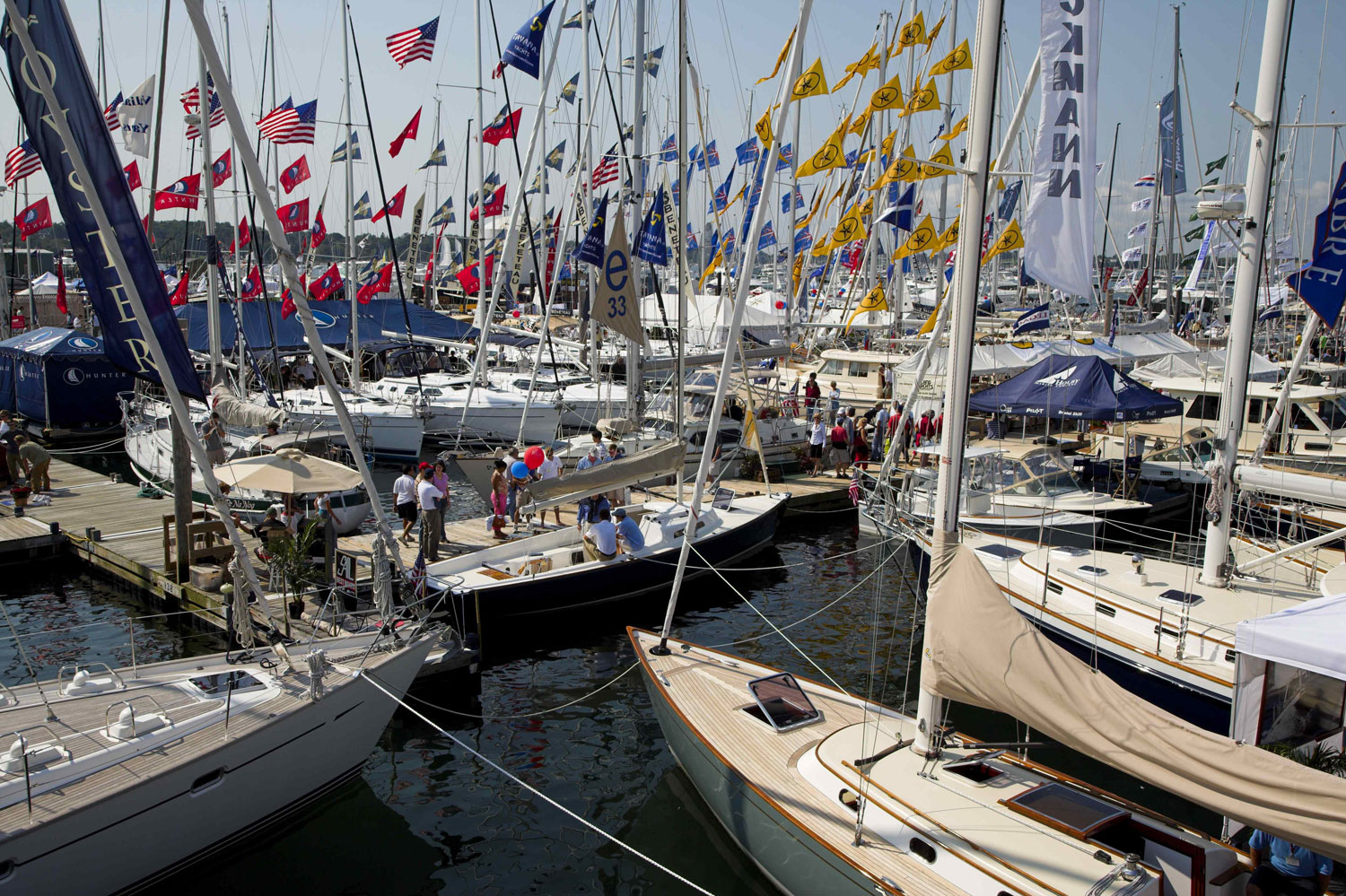 Boats on display at the Newport International Boat Show
