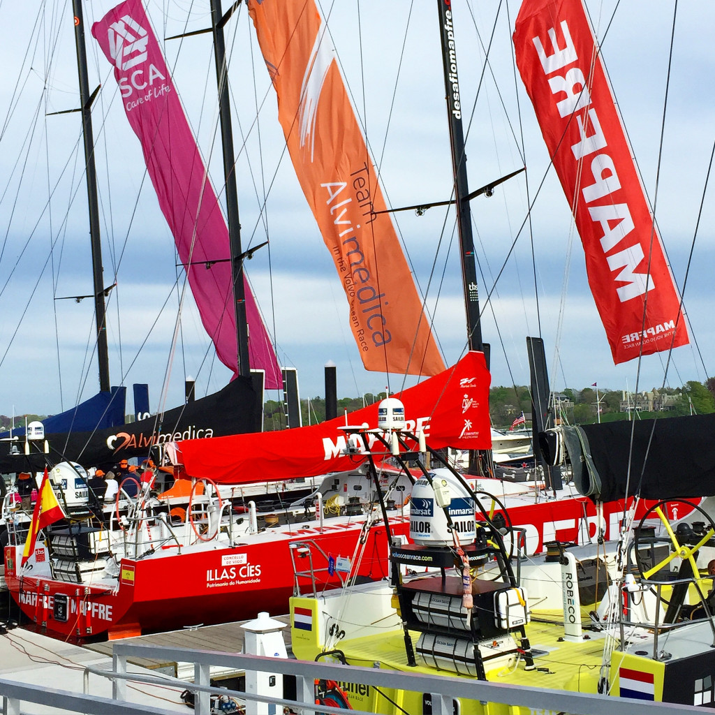 Volvo Ocean Race boats at the dock during the Newport stopover