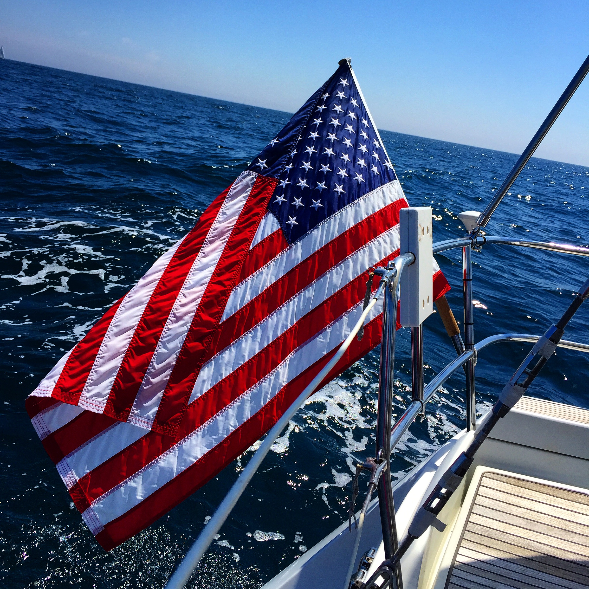 American flag on a sailboat near Nantucket